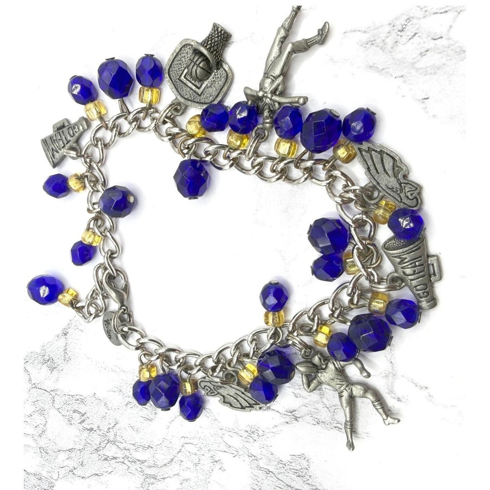 Ann Peden Charm Bracelet Sports Team Spirit Cheer Blue Yellow School Colors